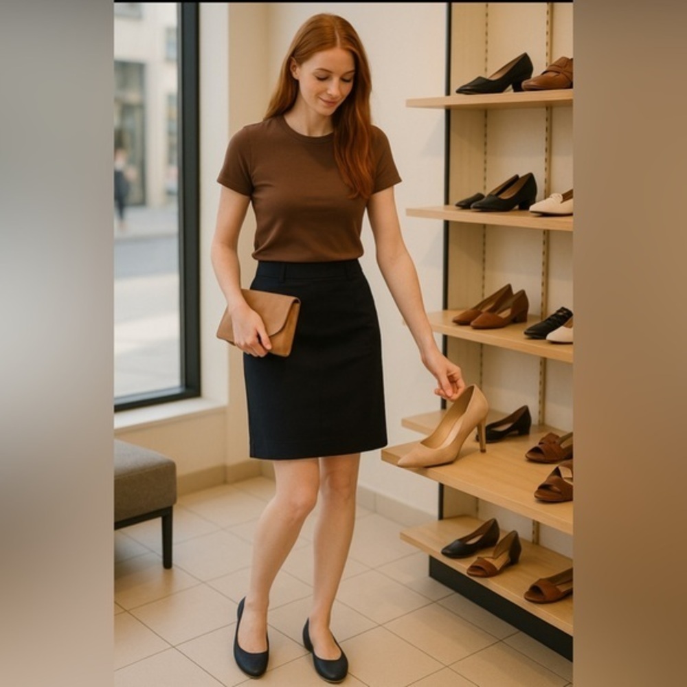 REAL Clothes navy skirt, pencil style, slight stretch, front closure,belt loops